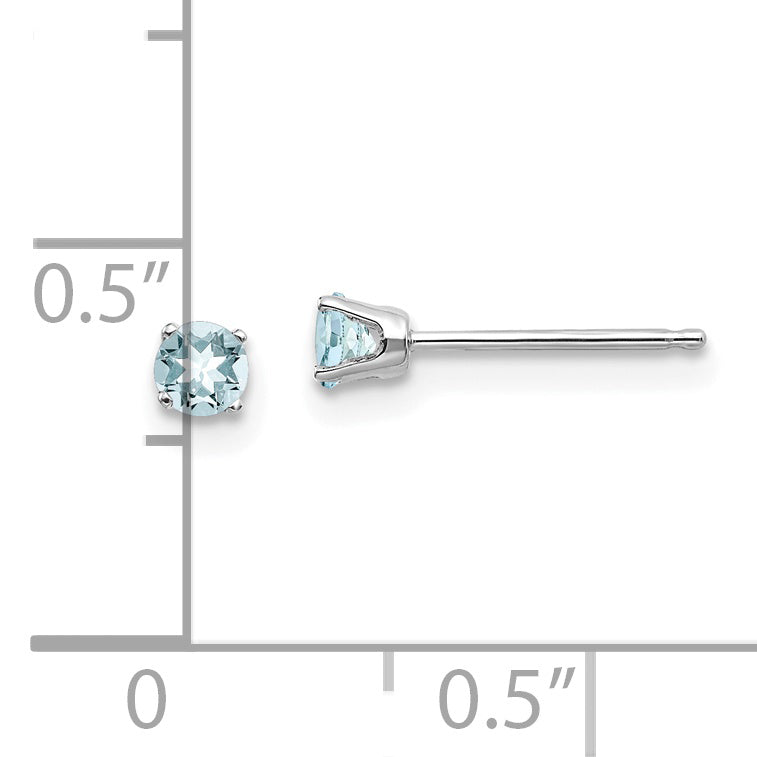 14K White Gold 3mm Aquamarine Stud Earrings