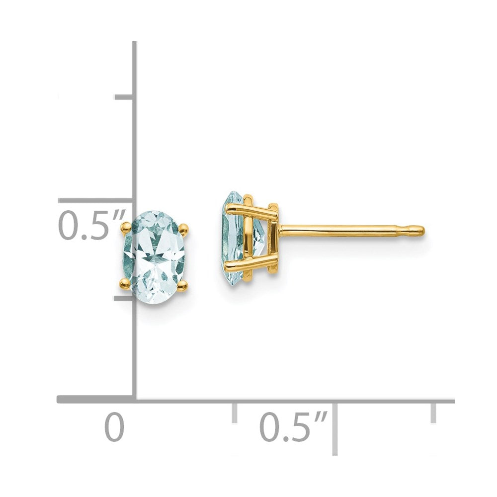 14K Yellow Gold 6X4 Oval March/Aquamarine Post Earrings