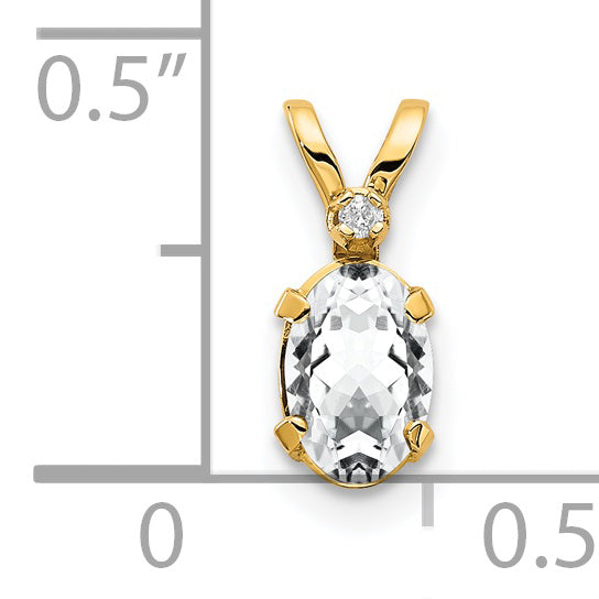 14K Yellow Gold Diamond & White Topaz Birthstone Pendant