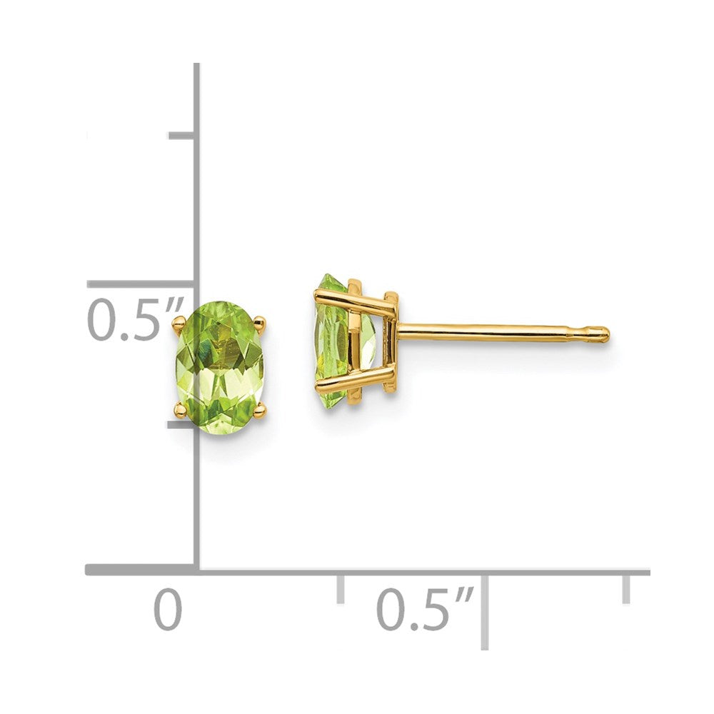 14K Yellow Gold 6X4 Oval August/Peridot Post Earrings