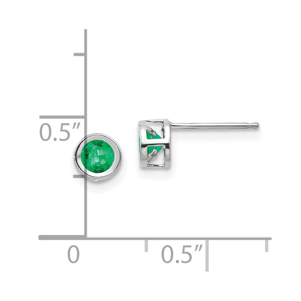 14K White Gold 4mm Bezel May/Emerald Post Earrings