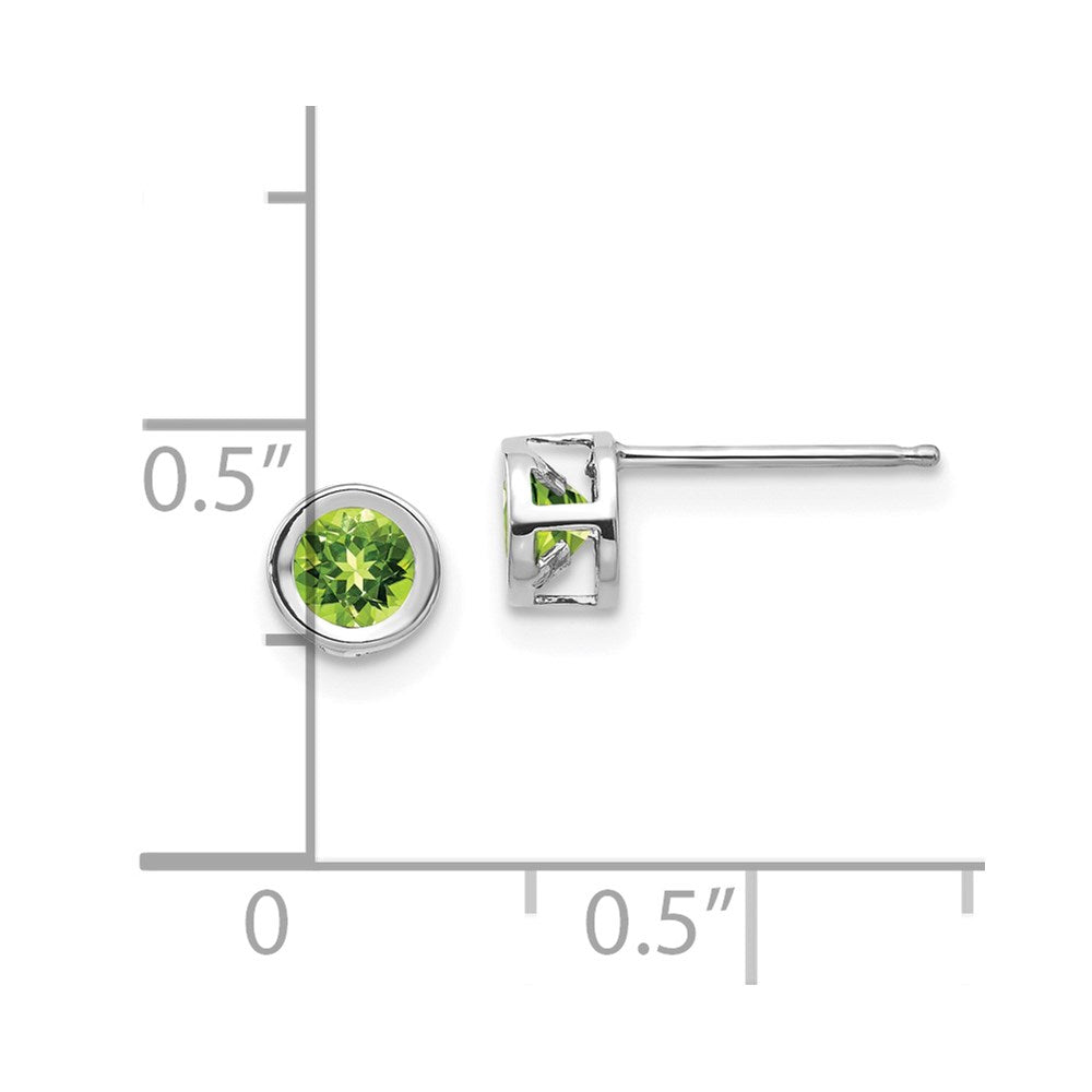 14K White Gold 4mm Bezel August/Peridot Post Earrings