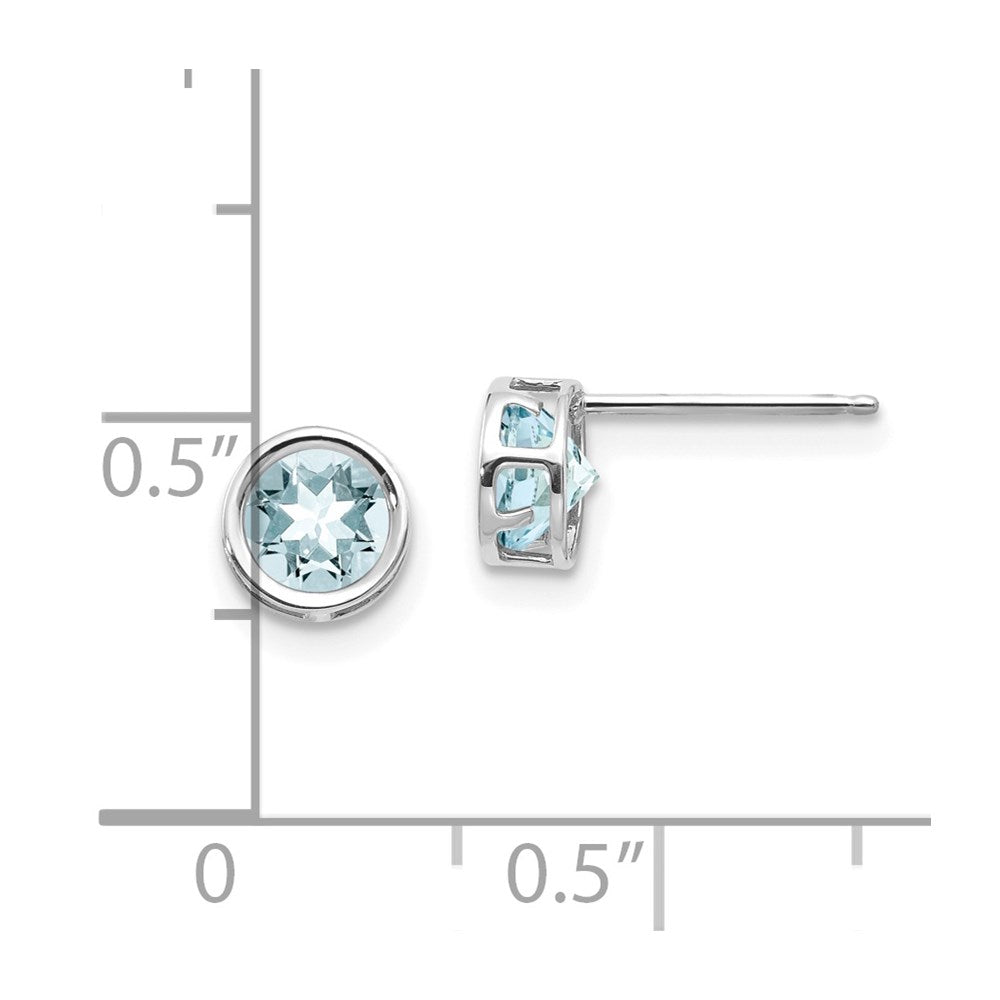 14K White Gold 5mm Bezel Aquamarine Stud Earrings