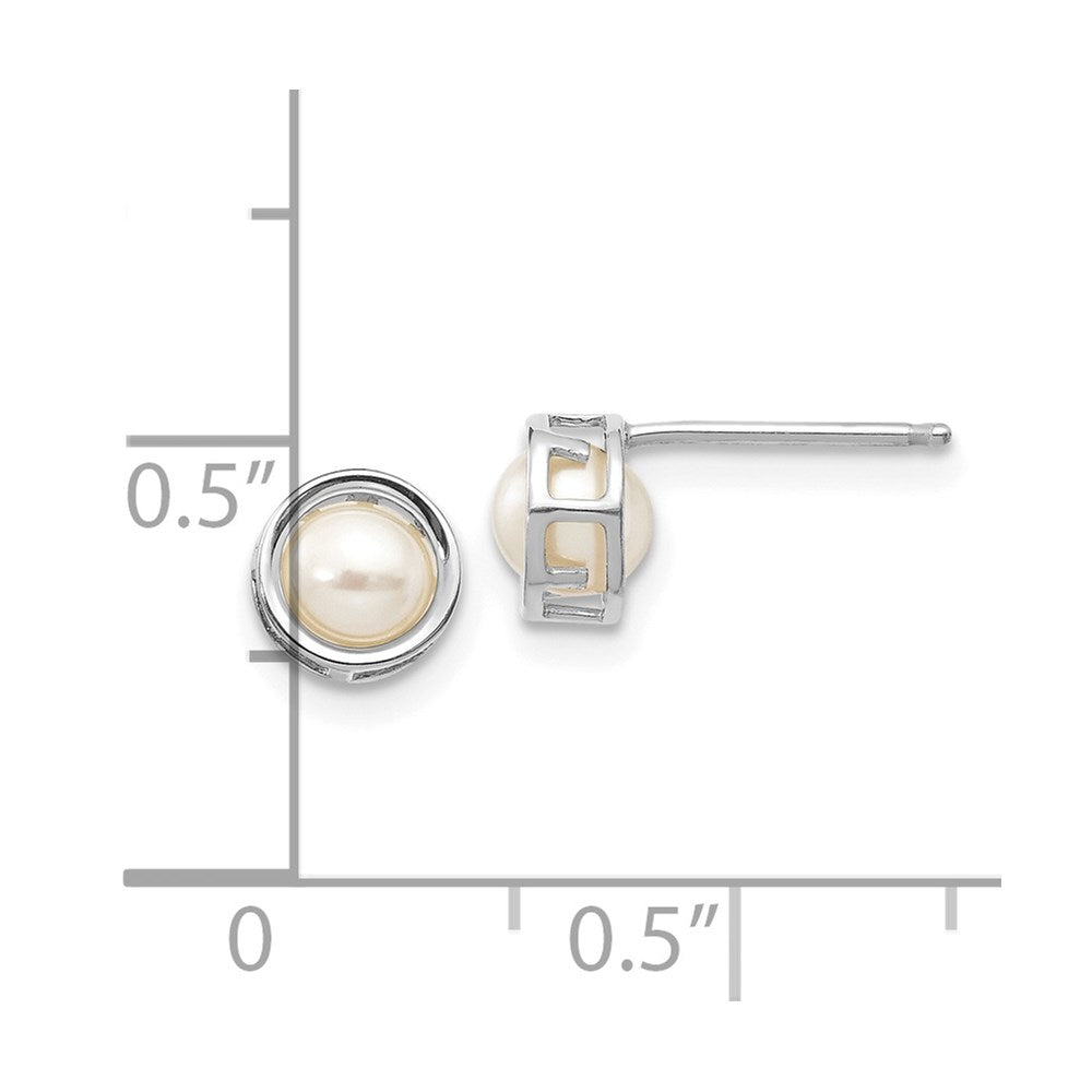 14K White Gold 5mm Bezel Fw Cultured Pearl Stud Earrings