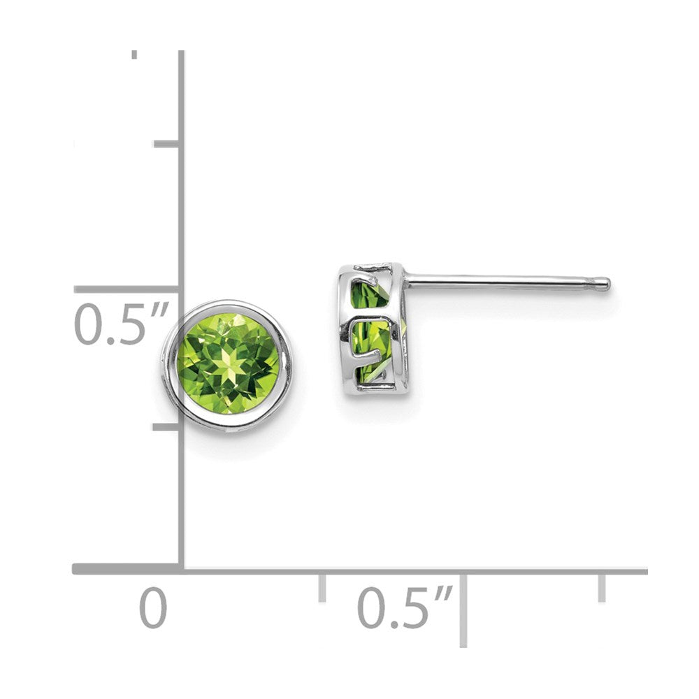 14K White Gold 5mm Bezel Peridot Stud Earrings