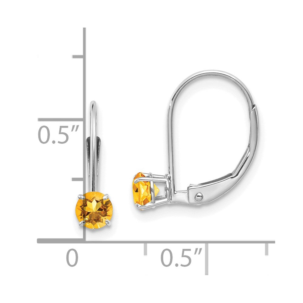 14K White Gold 4mm Round November/Citrine Leverback Earrings