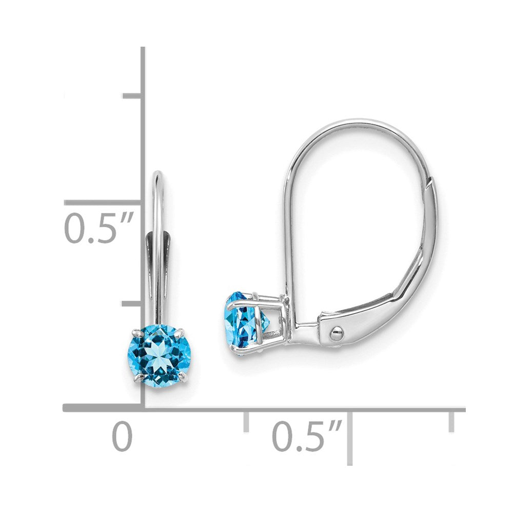14K White Gold 4mm Round December/Blue Topaz Leverback Earrings