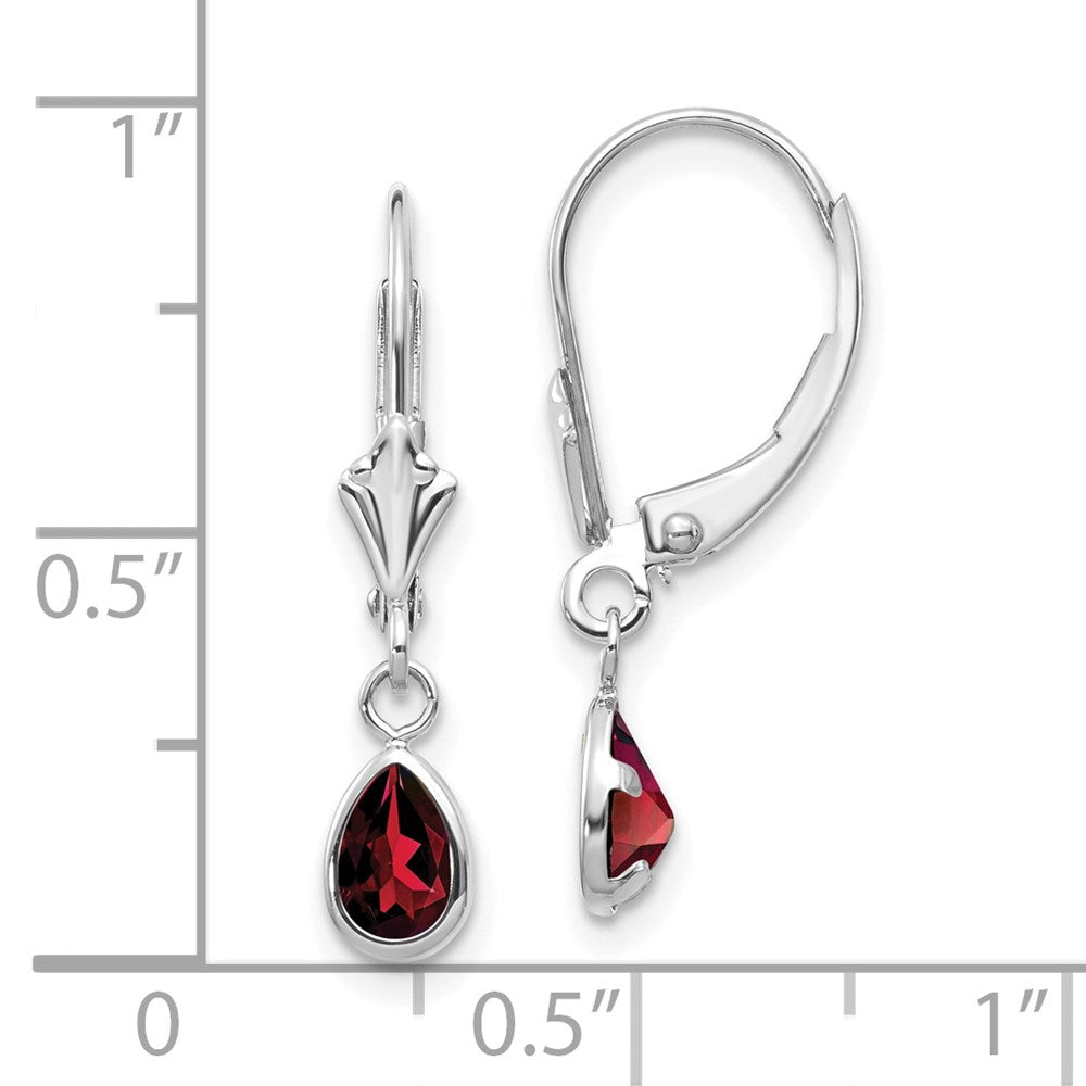 14K White Gold 6X4mm Garnet/January Earrings