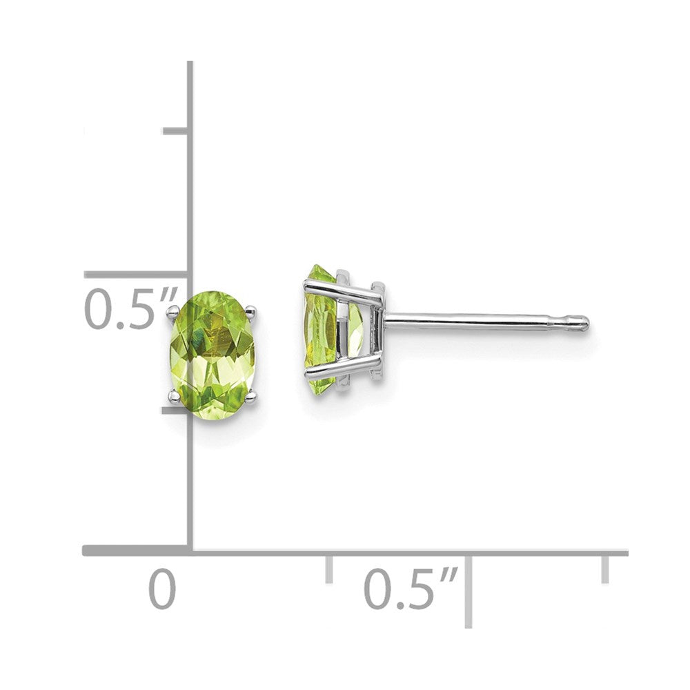 14K White Gold 6X4 Oval August/Peridot Post Earrings