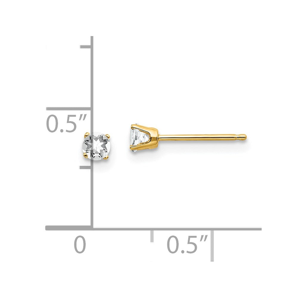 14K Yellow Gold 3mm April/ White Topaz Post Earrings