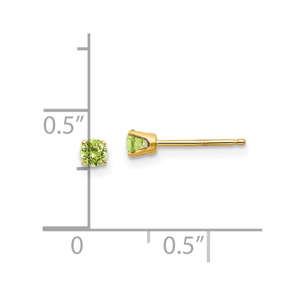 14K Yellow Gold 3mm August/Peridot Post Earrings