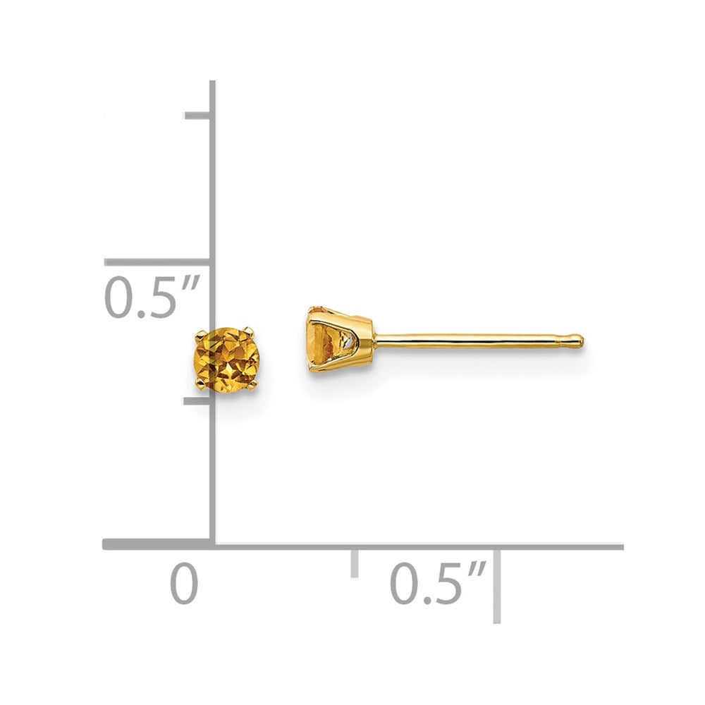 14K Yellow Gold 3mm November/Citrine Post Earrings