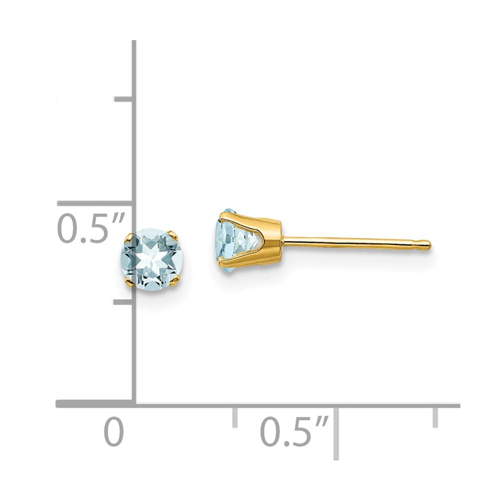 14K Yellow Gold 4mm March/Aquamarine Post Earrings