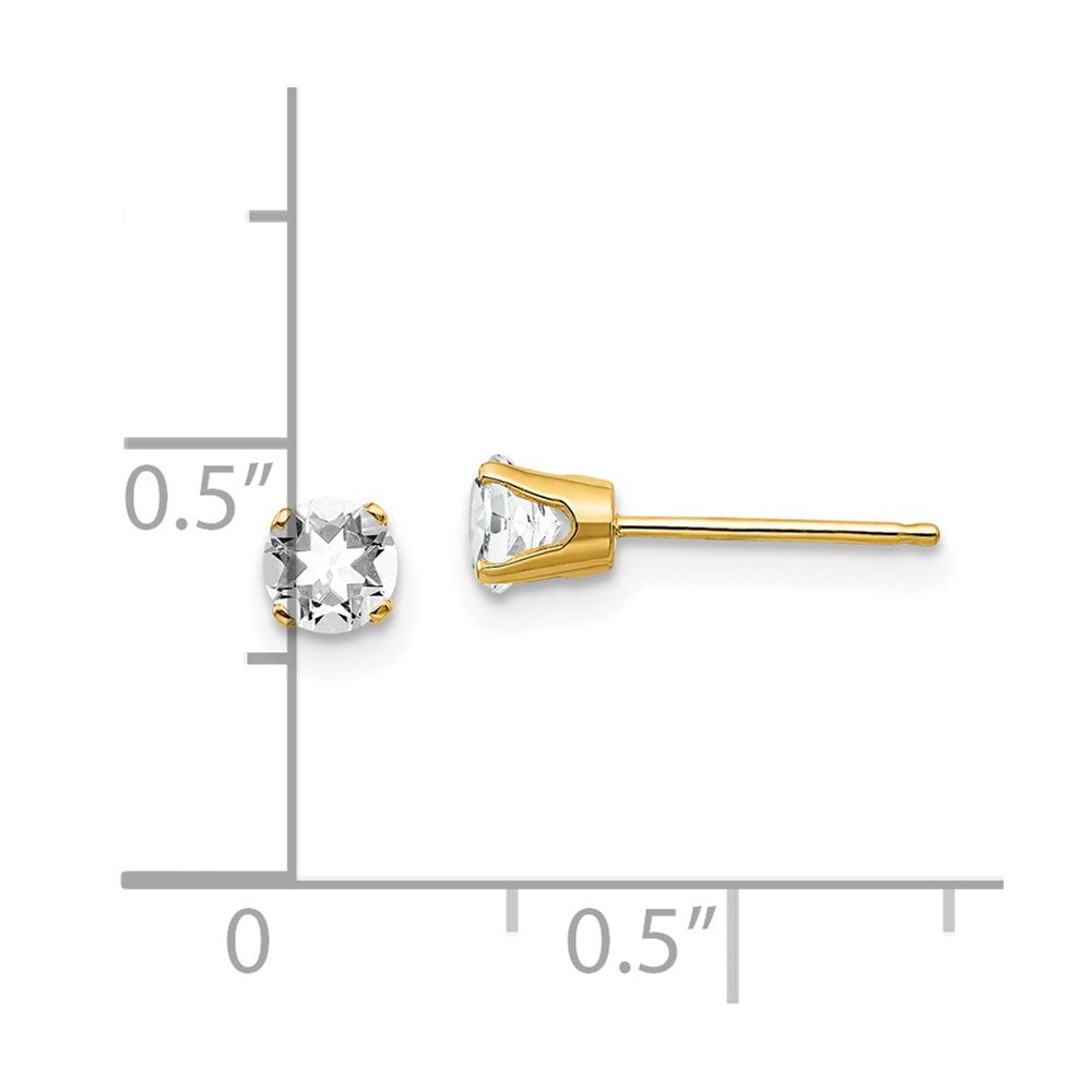 14K Yellow Gold 4mm April/White Topaz Post Earrings