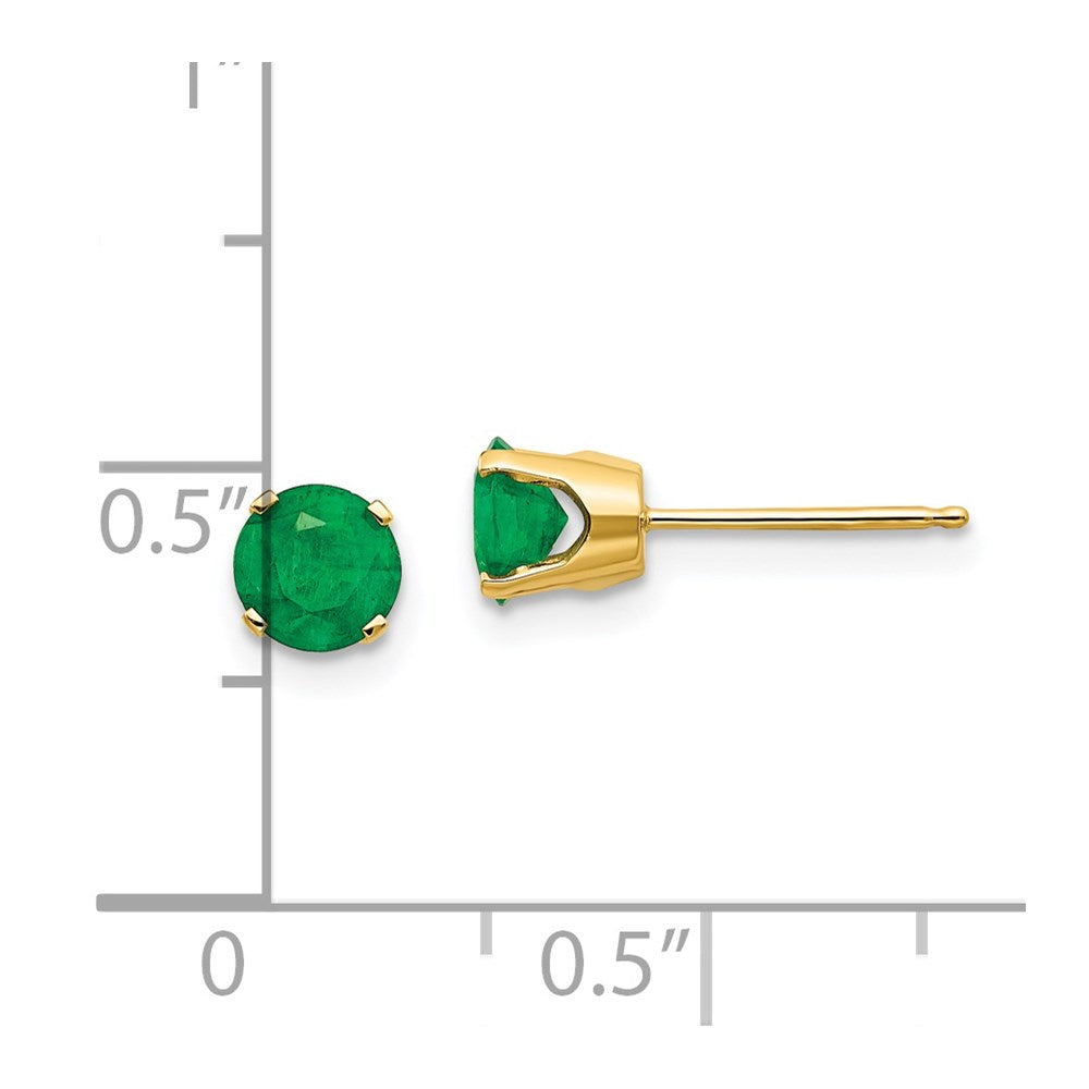 14K Yellow Gold 5mm Natural Emerald Earrings May