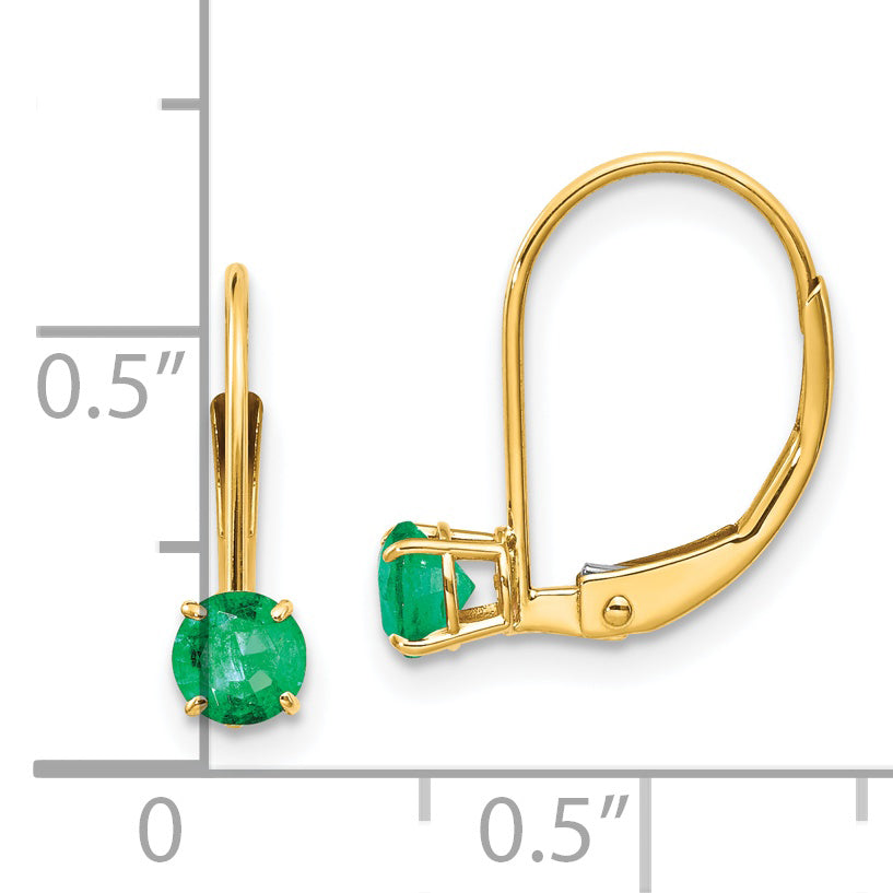14K Yellow Gold 4mm Round May/Emerald Leverback Earrings
