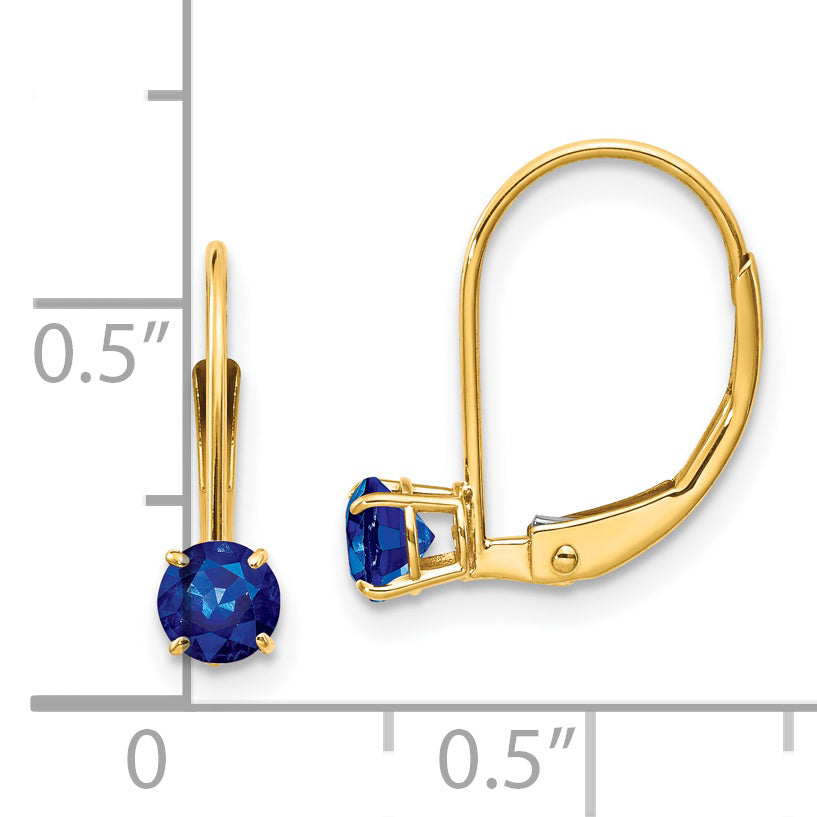 14K Yellow Gold 4mm Round September/Sapphire Leverback Earrings