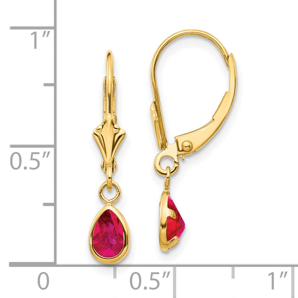 14K Yellow Gold 6X4mm Ruby/July Leverback Earrings