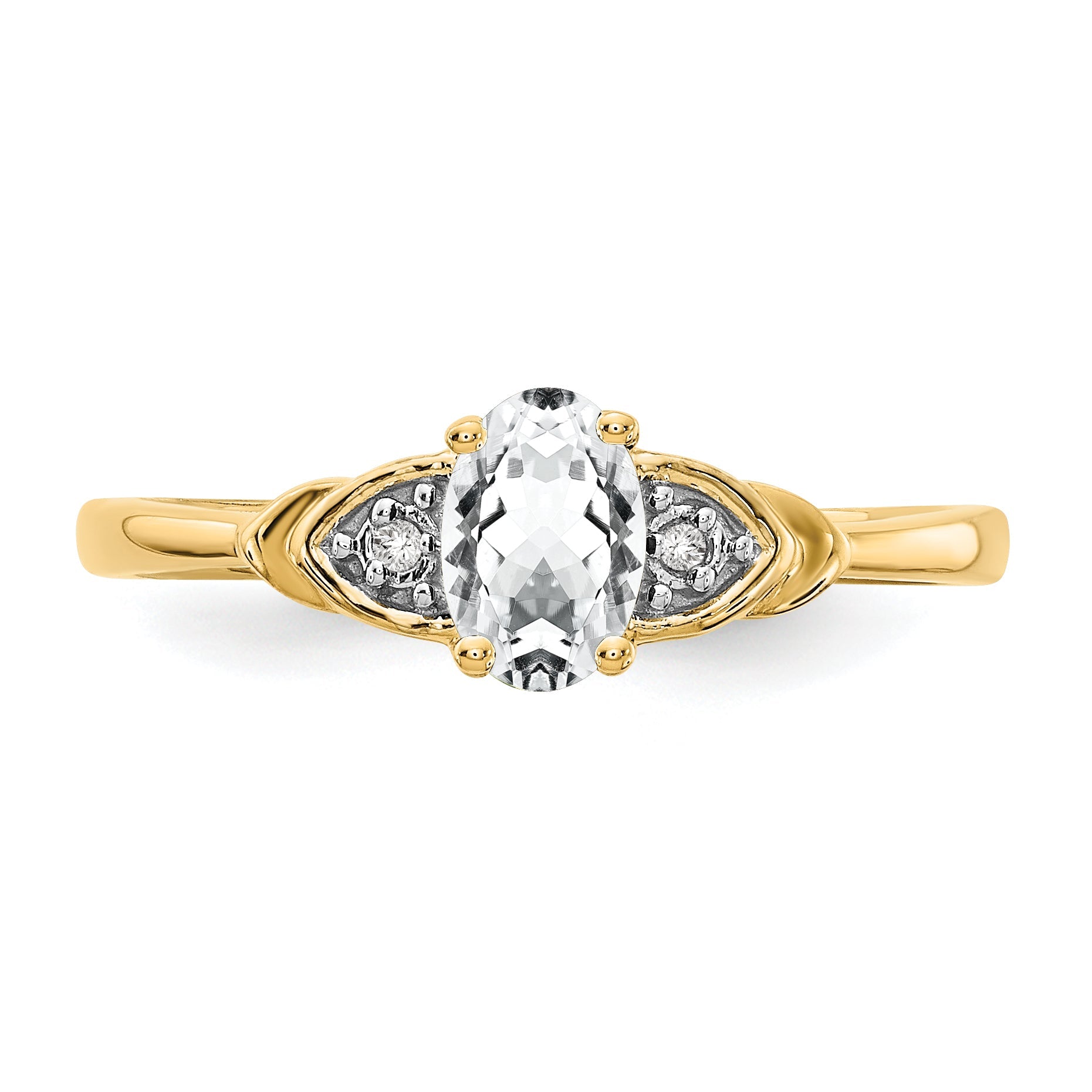 14K Yellow Gold White Topaz And Diamond Ring