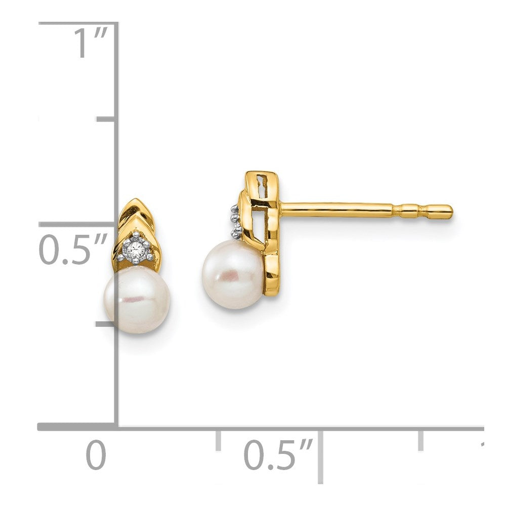 14K Yellow Gold Fw Cultured Pearl And Diamond Earrings