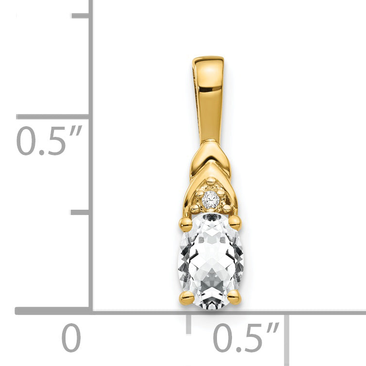 14K Yellow Gold White Topaz And Diamond Pendant