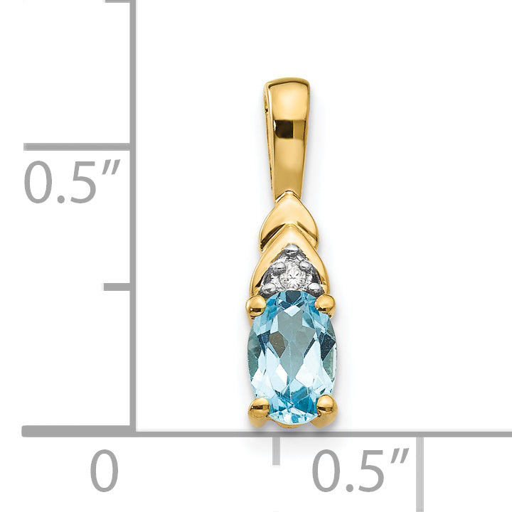 14K Yellow Gold Blue Topaz And Diamond Pendant