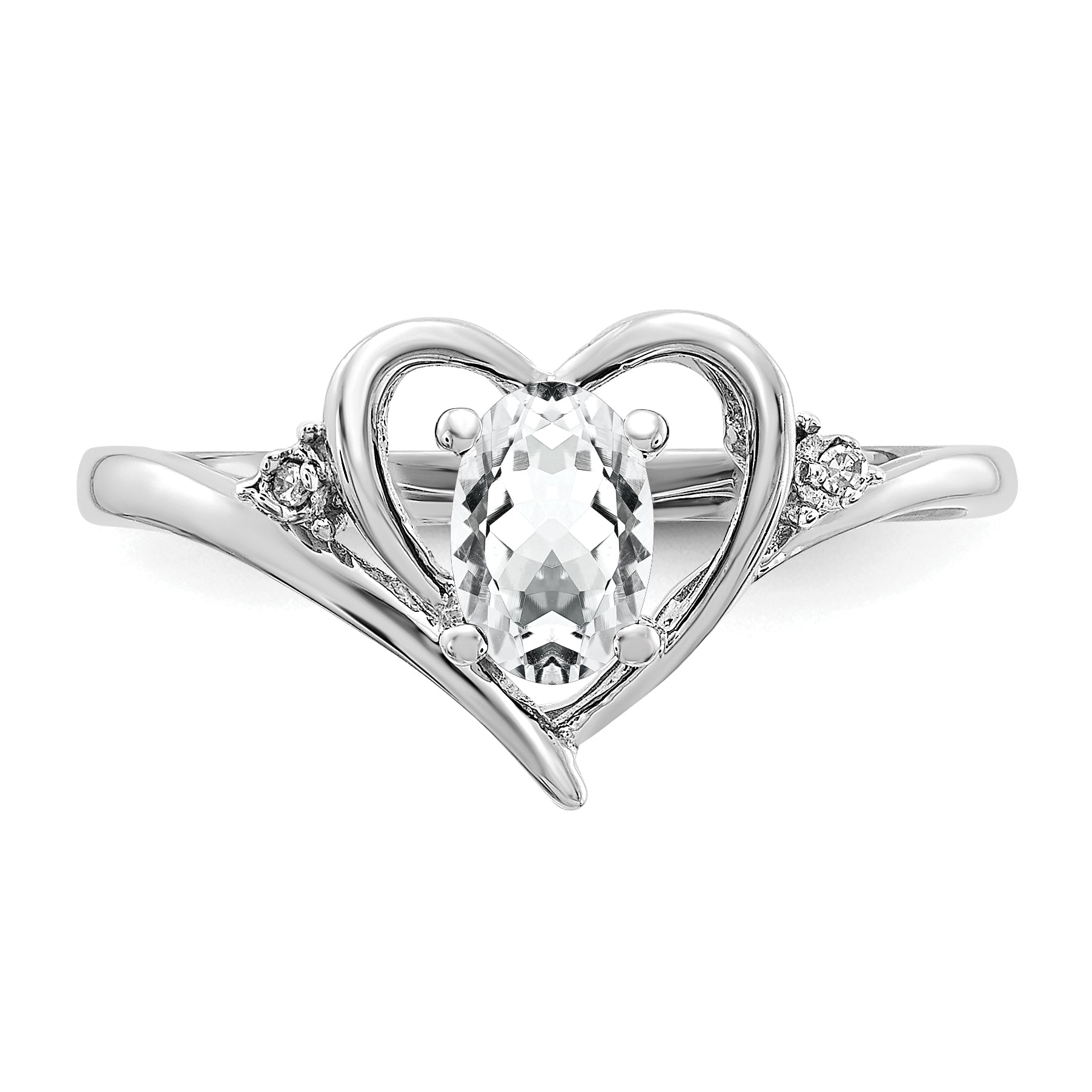 14K White Gold Topaz And Diamond Heart Ring