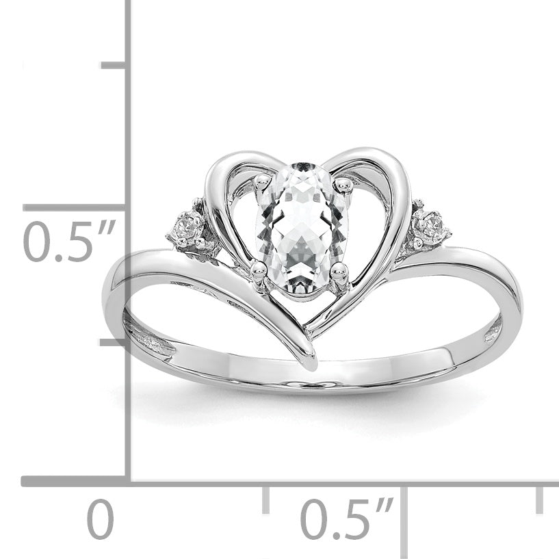 14K White Gold Topaz And Diamond Heart Ring