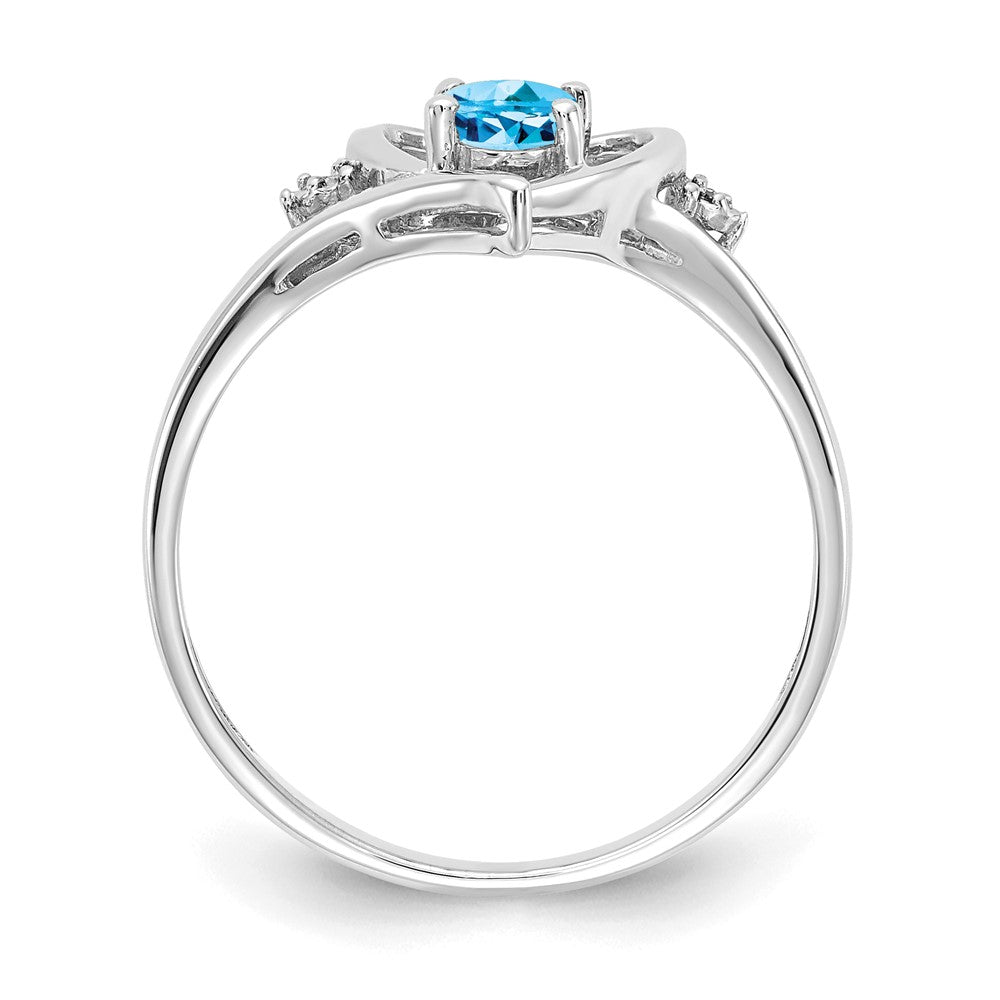 14K White Gold Blue Topaz And Diamond Heart Ring
