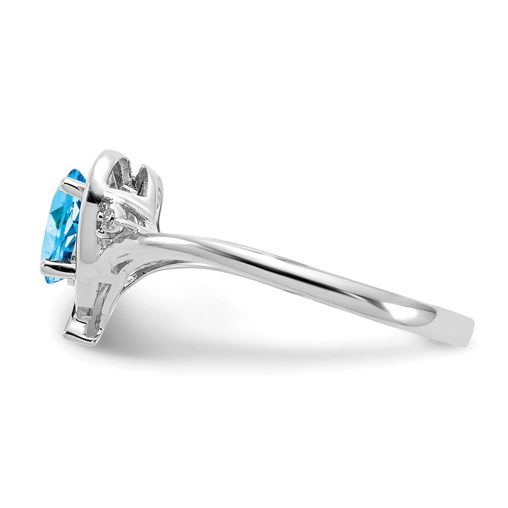 14K White Gold Blue Topaz And Diamond Heart Ring