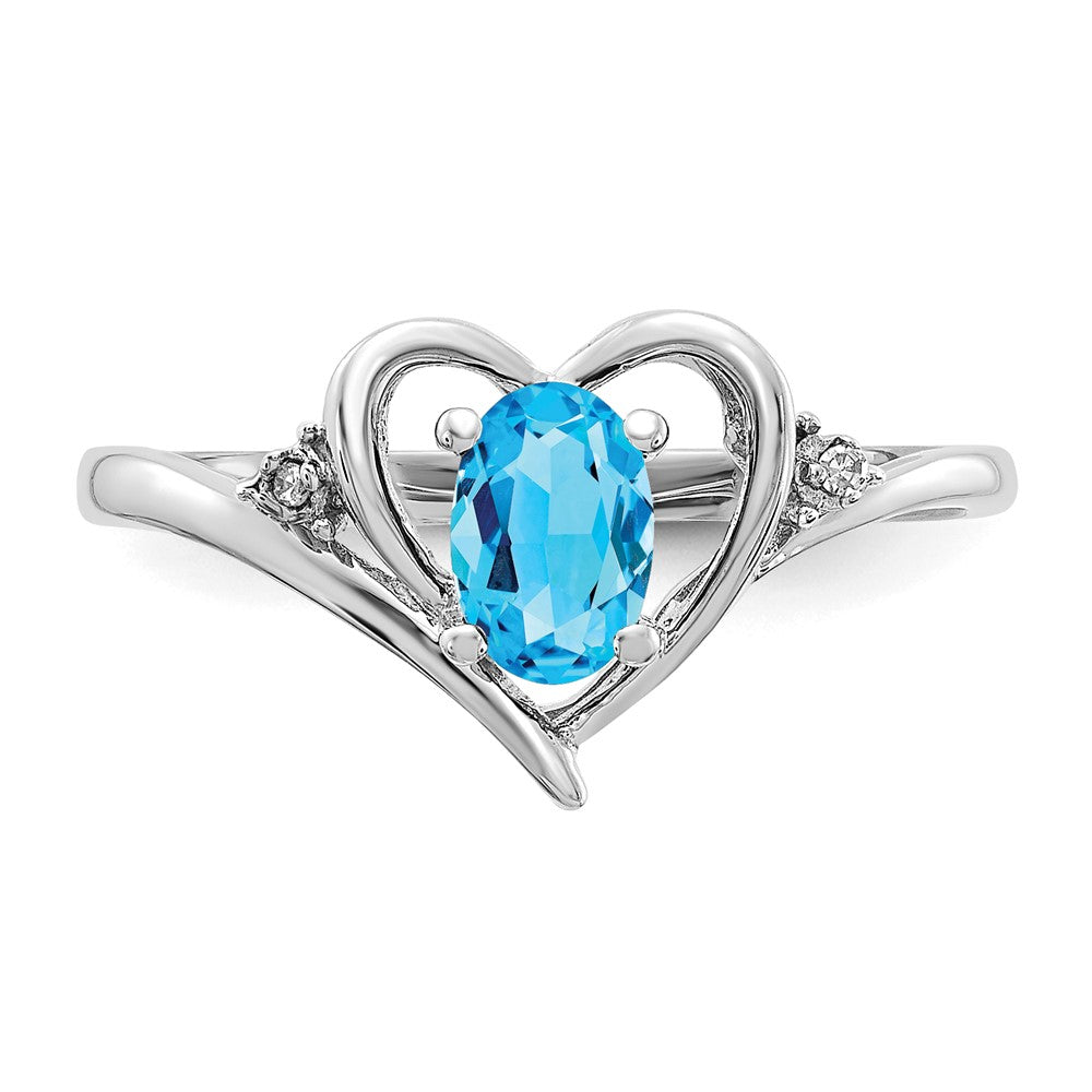 14K White Gold Blue Topaz And Diamond Heart Ring
