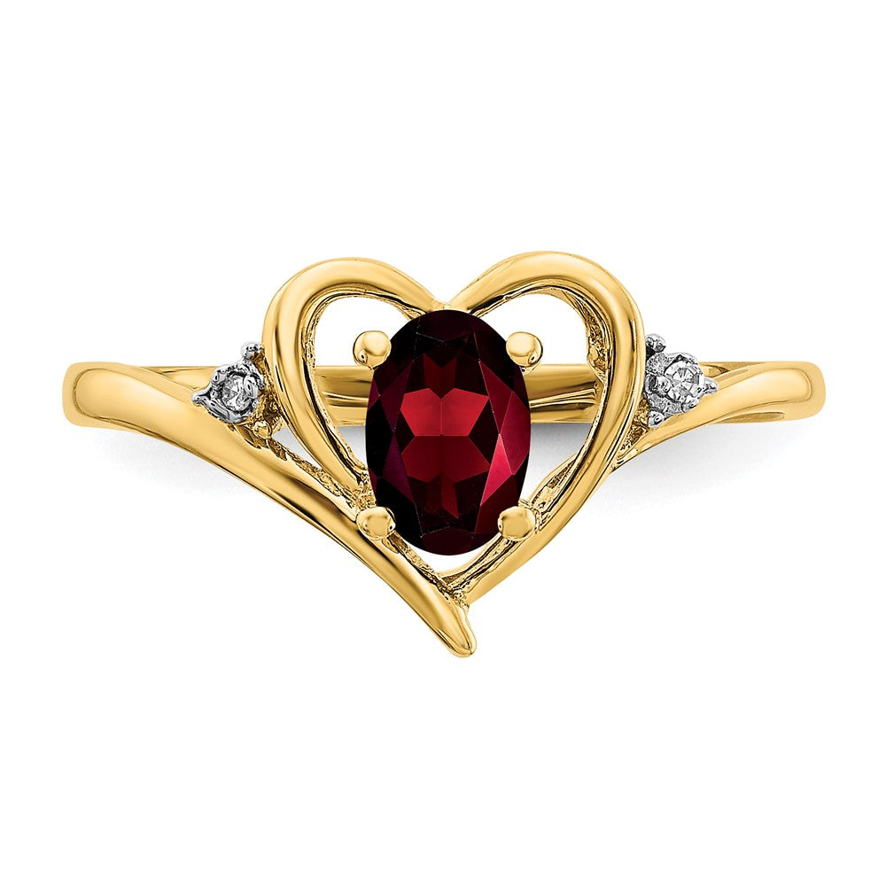 14K Yellow Gold Garnet And Diamond Heart Ring