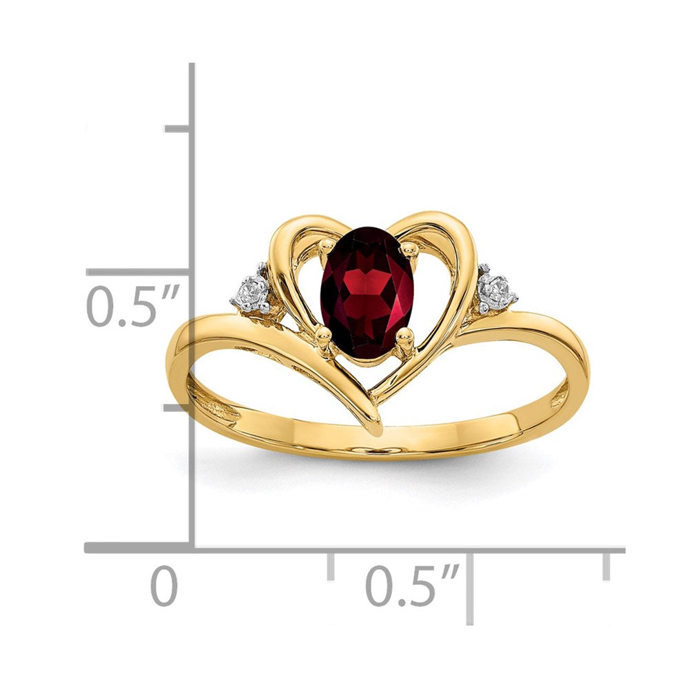 14K Yellow Gold Garnet And Diamond Heart Ring