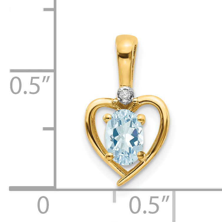 14K Yellow Gold Aquamarine And Diamond Heart Pendant