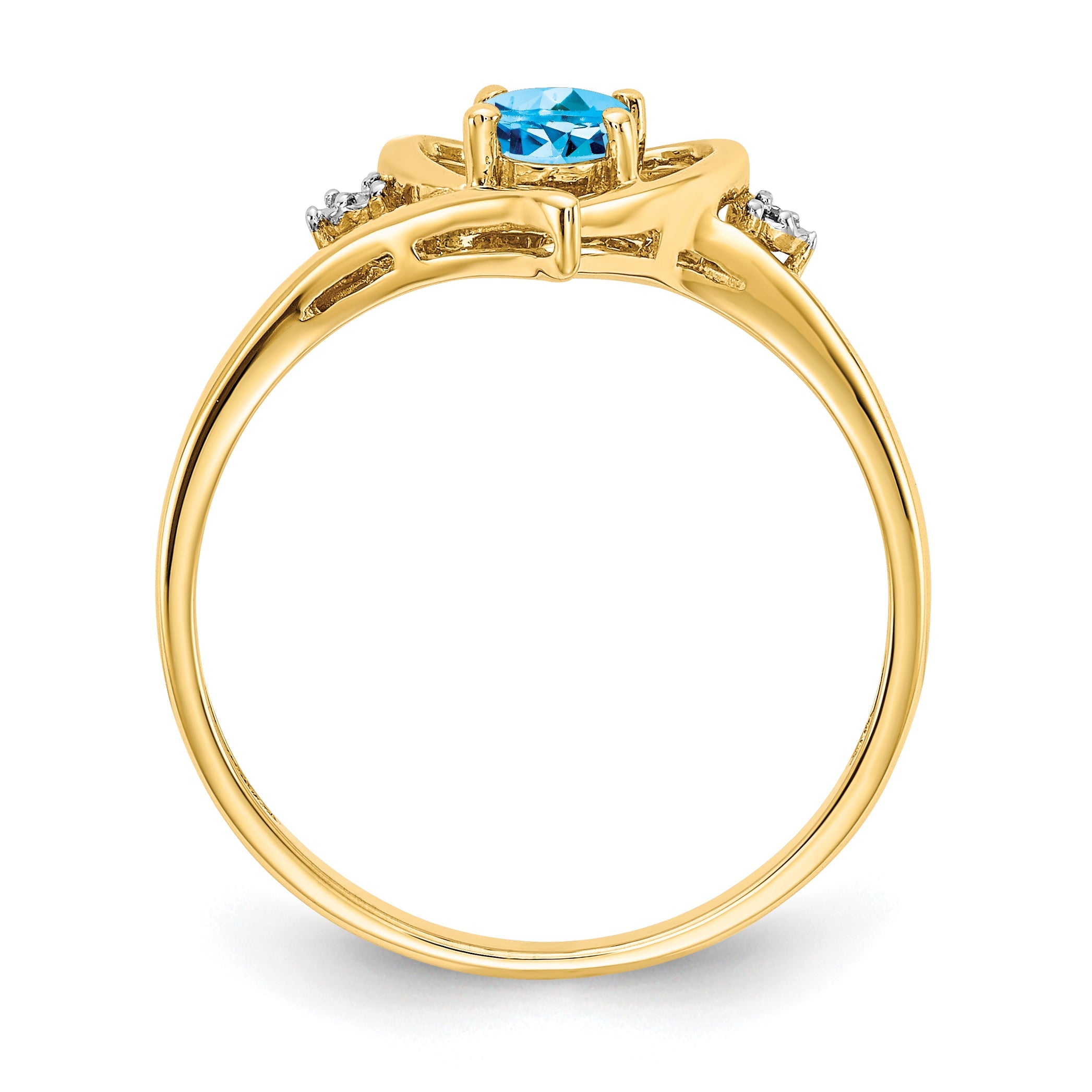 14K Yellow Gold Blue Topaz And Diamond Heart Ring