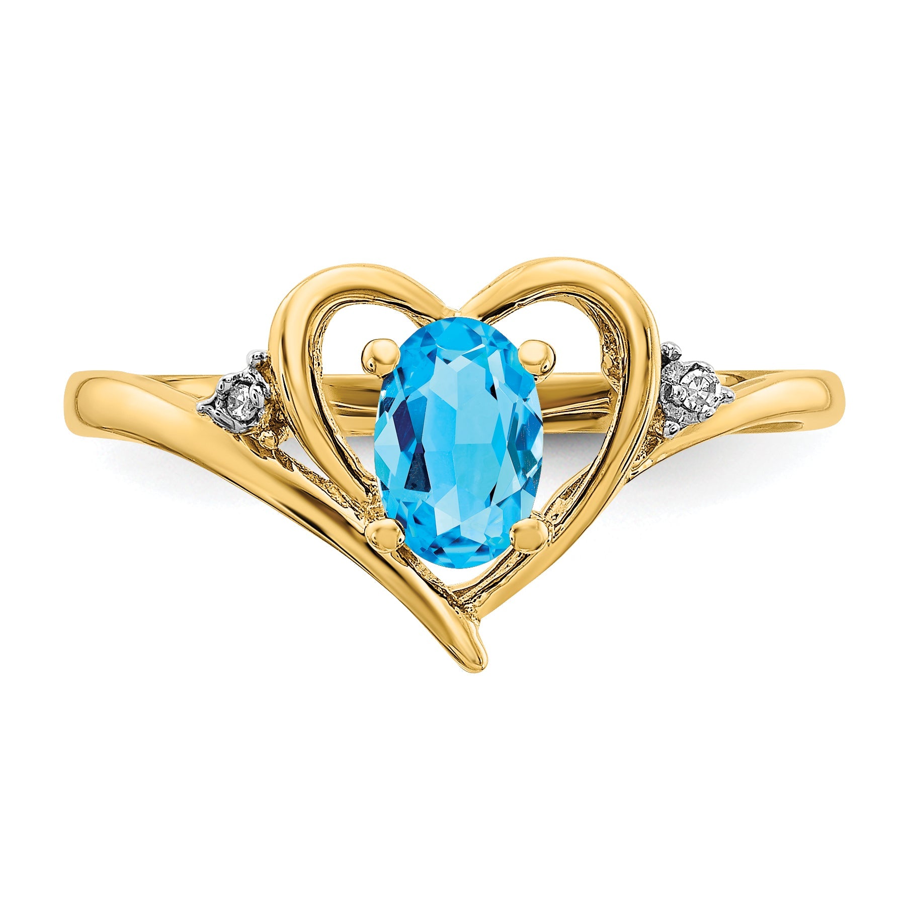 14K Yellow Gold Blue Topaz And Diamond Heart Ring