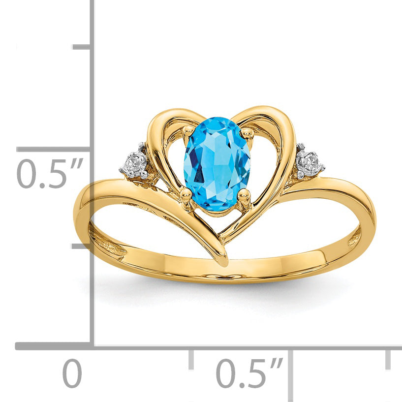 14K Yellow Gold Blue Topaz And Diamond Heart Ring