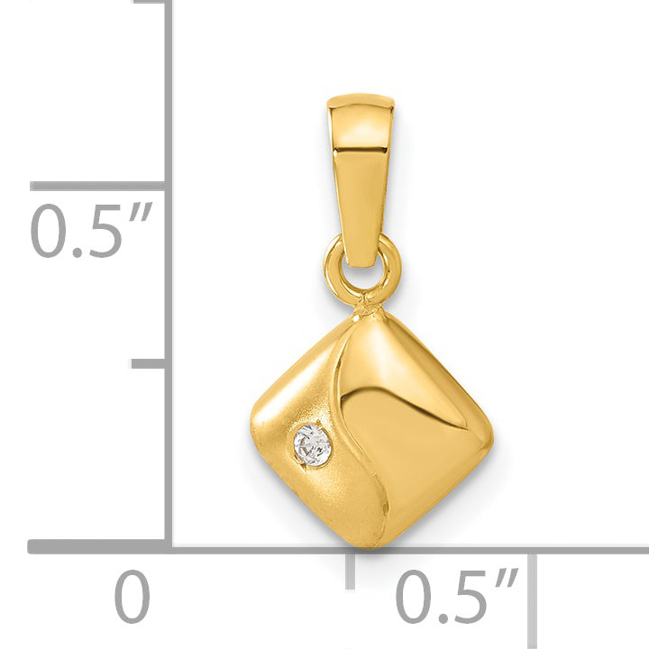 14k Yellow Gold 14ky Satin & Polished CZ Pendant