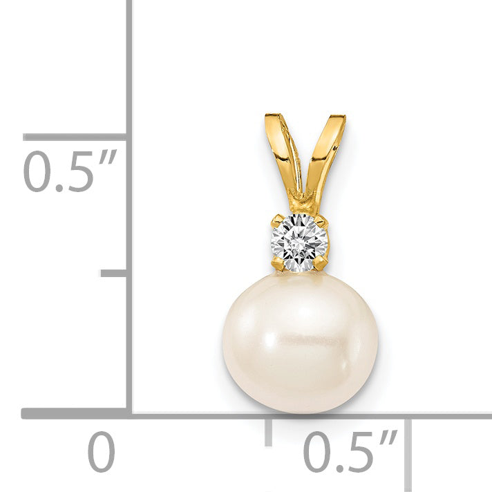 14k Yellow Gold 14k 6mm White FW Cultured Pearl AA Diamond Pendant