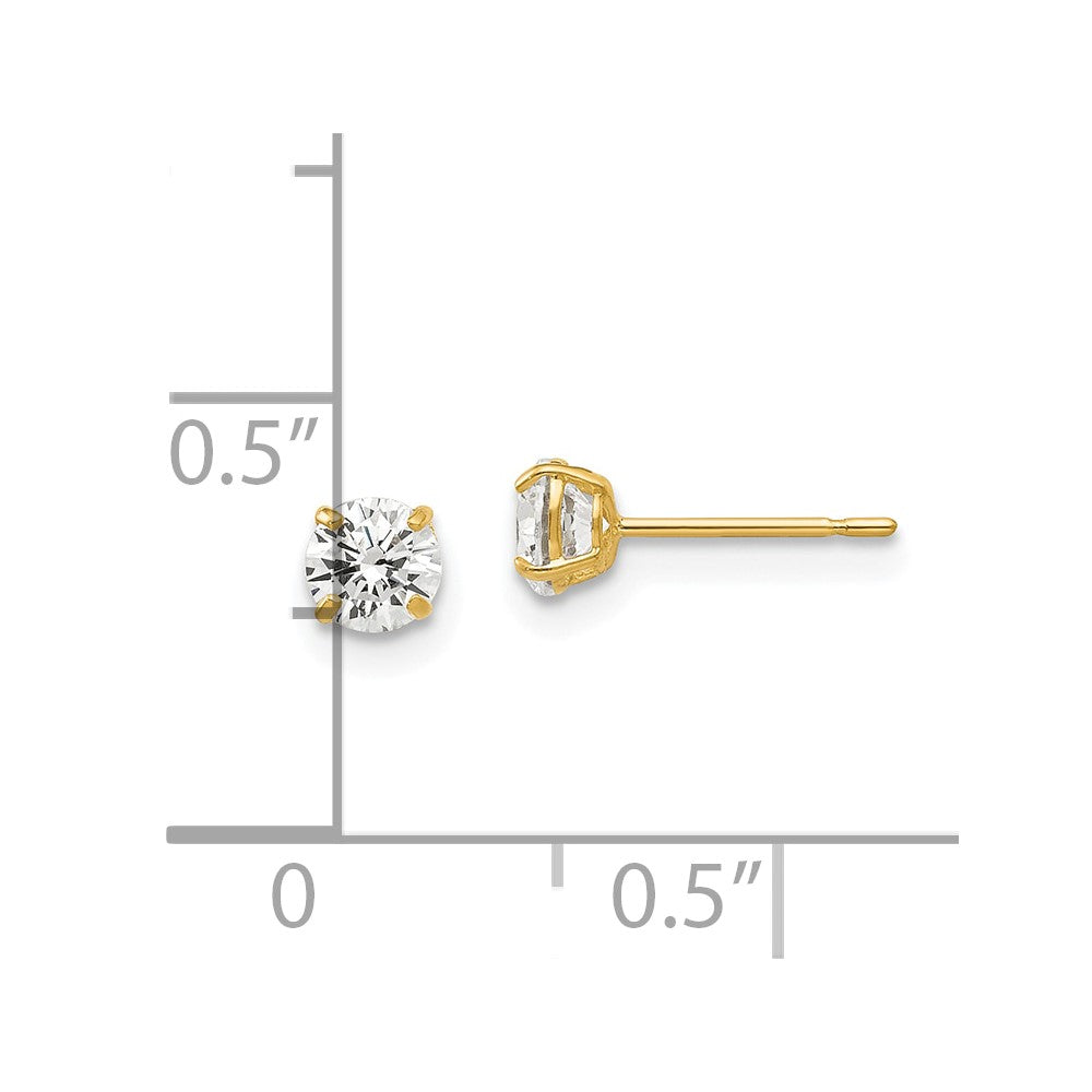14K Yellow Gold 4mm Round Cz Post Earrings