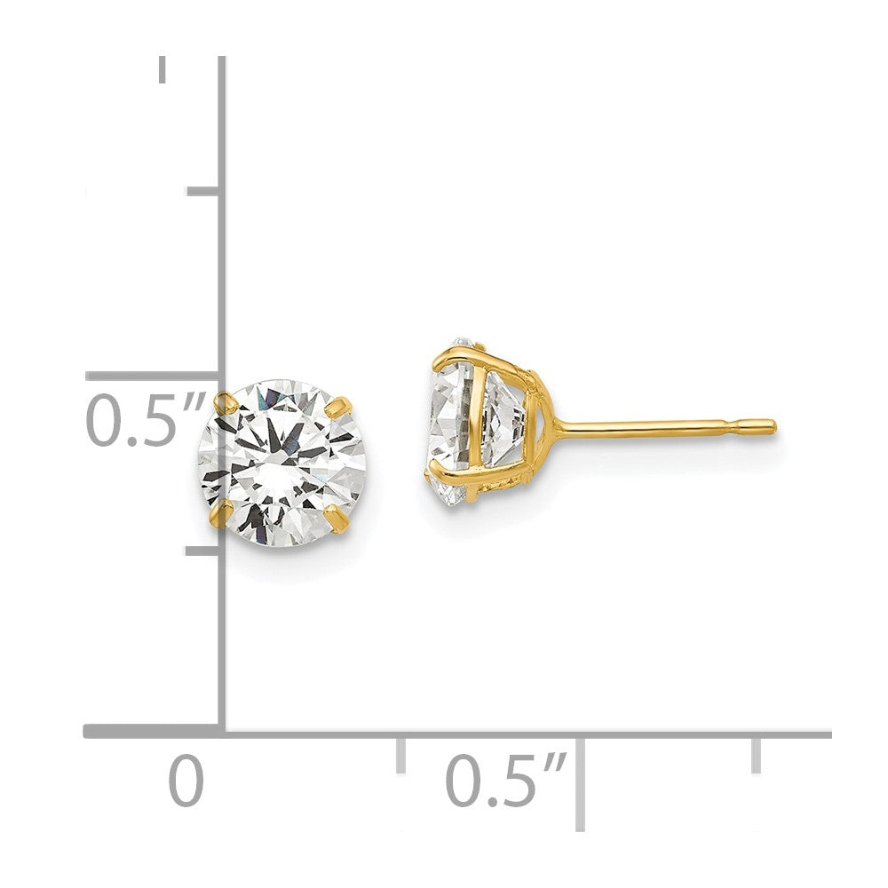 14K Yellow Gold 6mm Round Cz Post Earrings