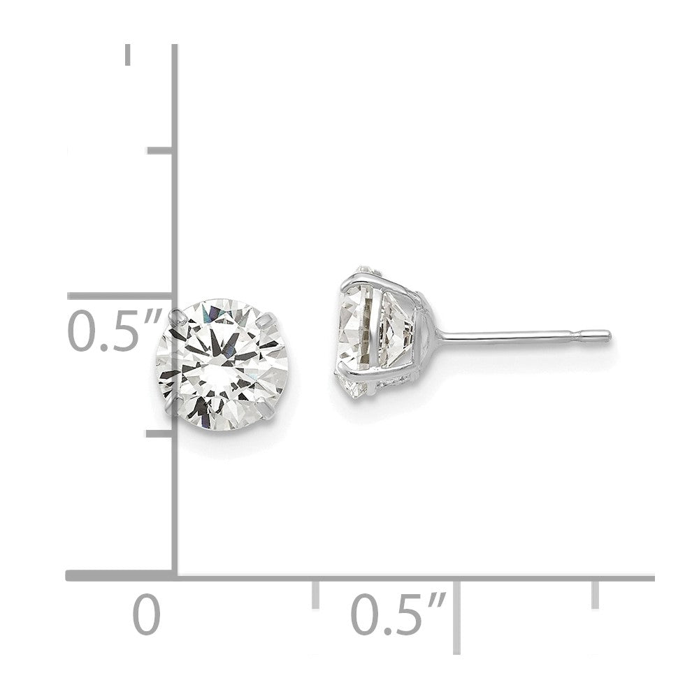 14K White Gold 6mm Round Cz Post Earrings