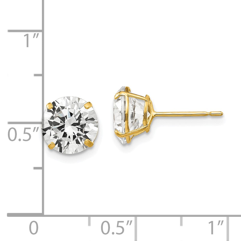 14K Yellow Gold 8mm Round Cz Post Earrings