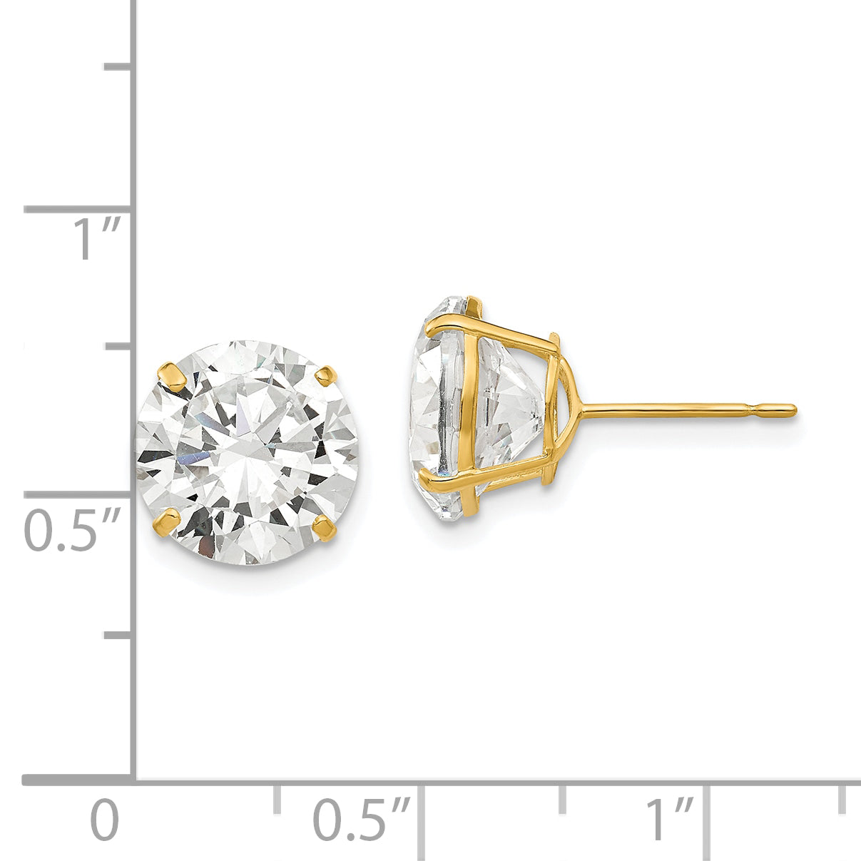 14K Yellow Gold 10mm Round Cz Post Earrings
