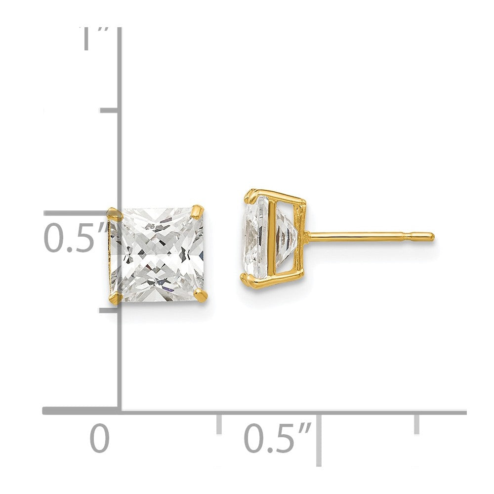 14K Yellow Gold 6mm Square Cz Post Earrings