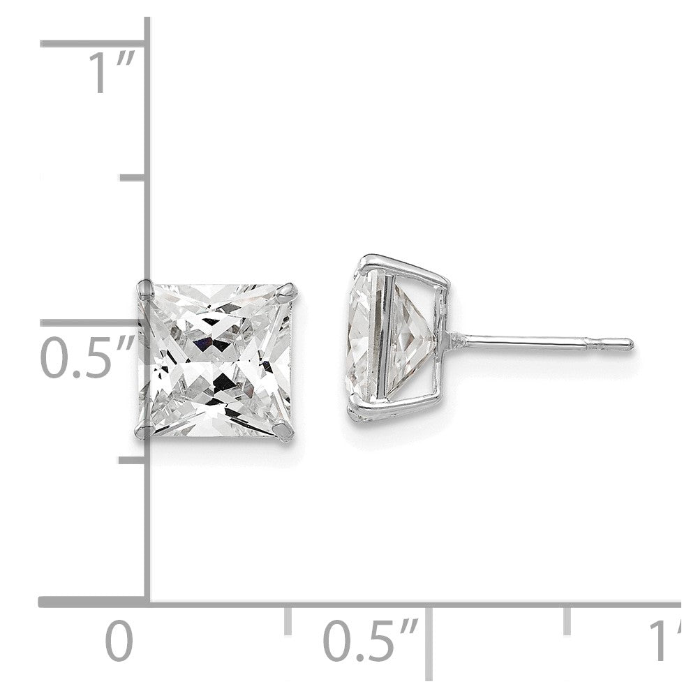 14K White Gold 7mm Square Cz Post Earrings