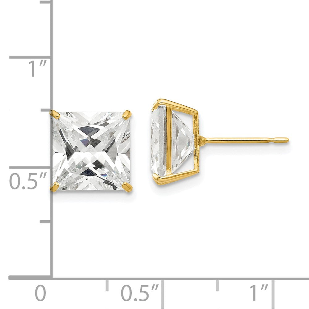 14K Yellow Gold 9mm Square Cz Post Earrings