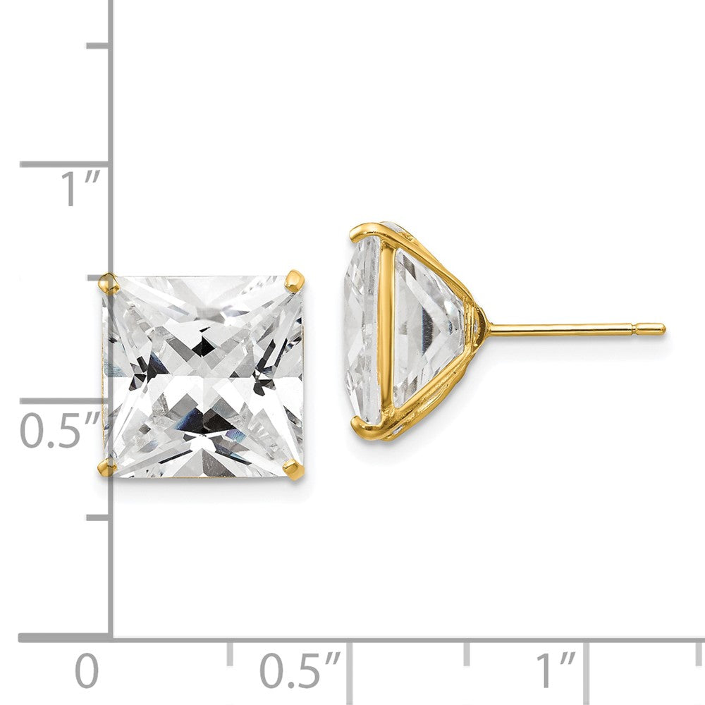14K Yellow Gold 11mm Square Cz Post Earrings