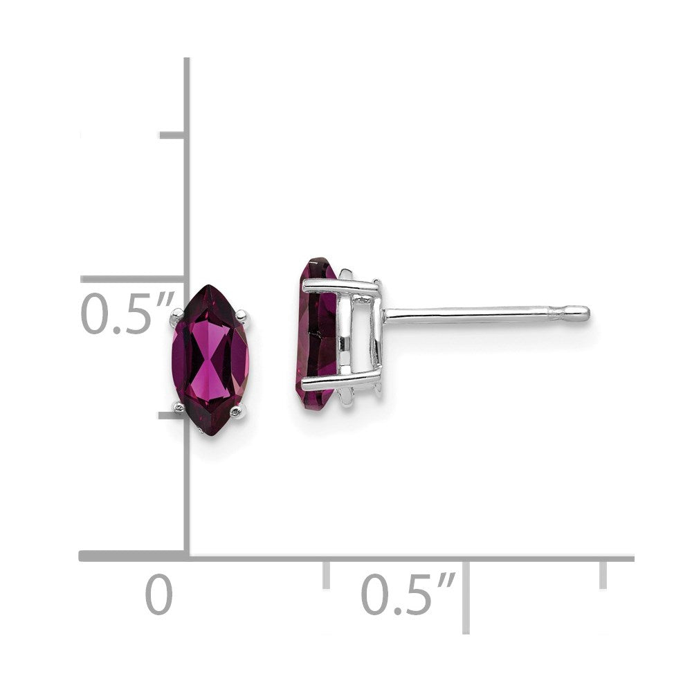 14K White Gold 7X3.5mm Rhodolite Garnet Marquise Stud Earring