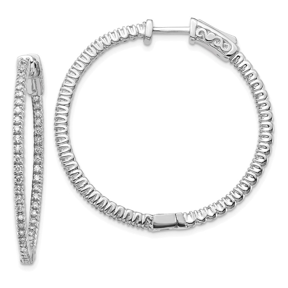 14k White Gold 3/4 Ct. Lab Grown Diamond VS/SI+ G+ Round In and Out Safety Clasp Hoop Earrings